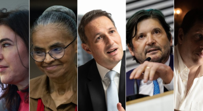 Simone Tebet (PSB), Marina Silva (Rede), Guilherme Derrite (PP), André do Prado (PL) e Ricardo S...