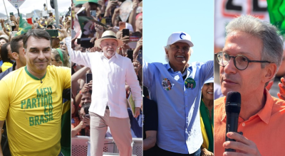 Da esquerda para a direita: os candidatos a presidencia Flávio Bolsonaro (PL), Luis Inácio Lula...