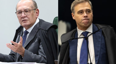 Os ministros do STF Gilmar Mendes e André Mendonça — Foto: STF e Brenno Carvalho
