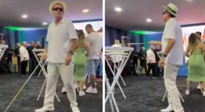 Prefeito Eduardo Paes imita pessoa com deficiência visual na Sapucaí — Foto: Reprodução