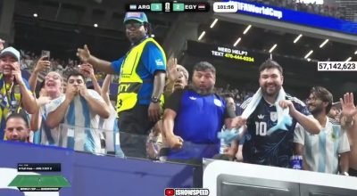 Torcedor argentino imita macaco para IShowSpeed em jogo na Copa — Foto: Reprodução/YouTube/is...