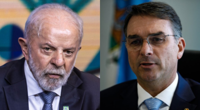 O presidente Lula (PT) e o senador Flávio Bolsonaro (PL), do Rio de Janeiro — Foto: Brenno Car...