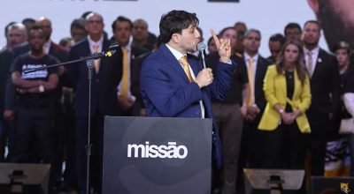Renan Santos durante a cerimônia de oficialização de sua candidatura à Presidência da Repúb...