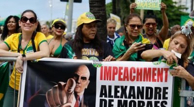 Ato bolsonarista realizado neste domingo (01/03), em Copacabana, contra ministros do STF — Foto...